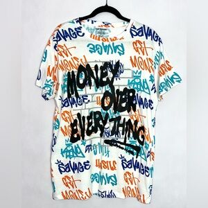 Road Narrows graffiti-style t-shirt Money Over Everything graphic size XL